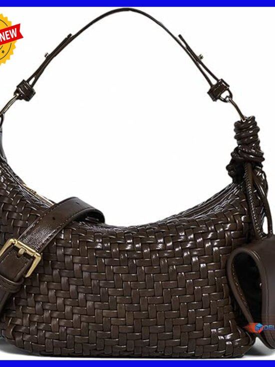 Handbags - Handwoven Leather Hobo Crossbody Bag, Adjustable Strap, Zippered Compartment